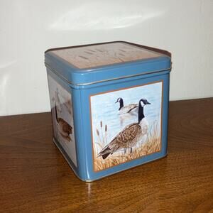 Vintage 1980s blue metal duck tin, Keller-Charles of Philadelphia Rudy Nappi